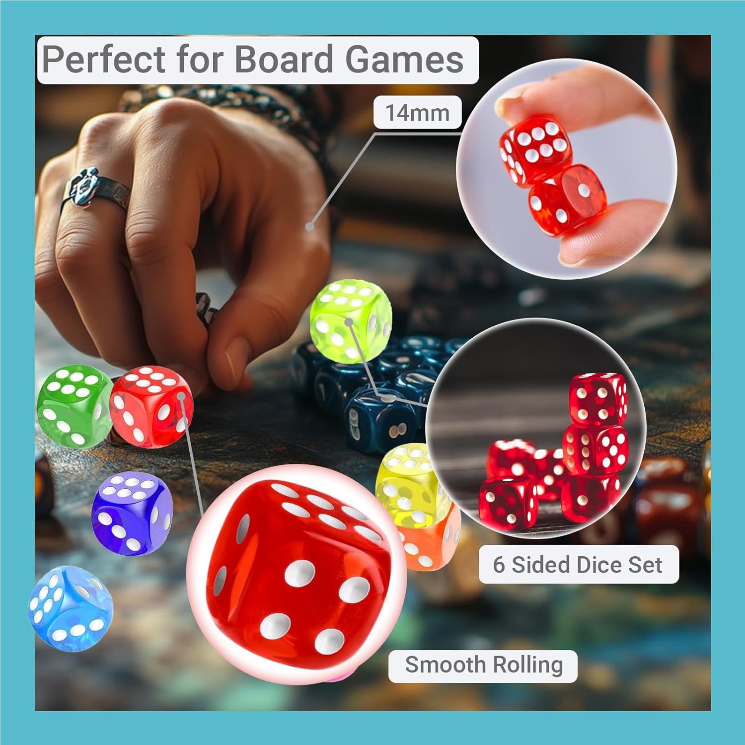 Vibrant 50PCS Classic 6-Sided Gaming Dice Set - 10 Translucent Colors for Board Games, Math, and DIY Crafts!