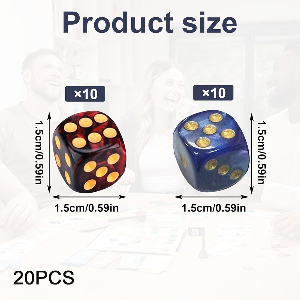20 PCS Warhammer 40K Dice Set - Vibrant Blue and Red 16mm 6-Sided Dice for Board Games and Math Learning