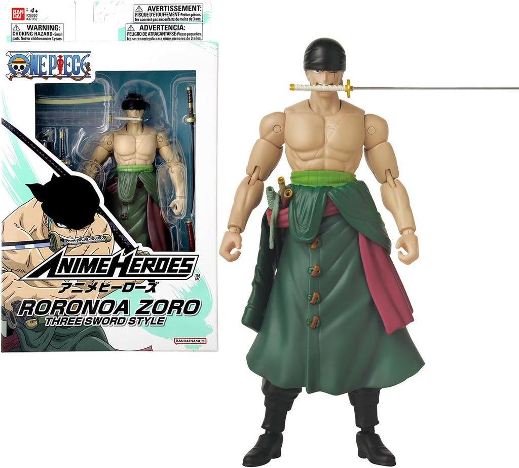 Anime Heroes Roronoa Zoro Action Figure - 17cm Articulated 3 Swords Style with Extra Accessories | One Piece Pirate Toy Collectible