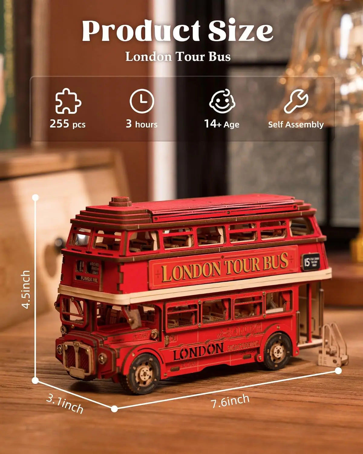 Experience London with the Rolife 3D Wooden Puzzle Double Decker Bus - A Unique Craft for Teens and Adults!