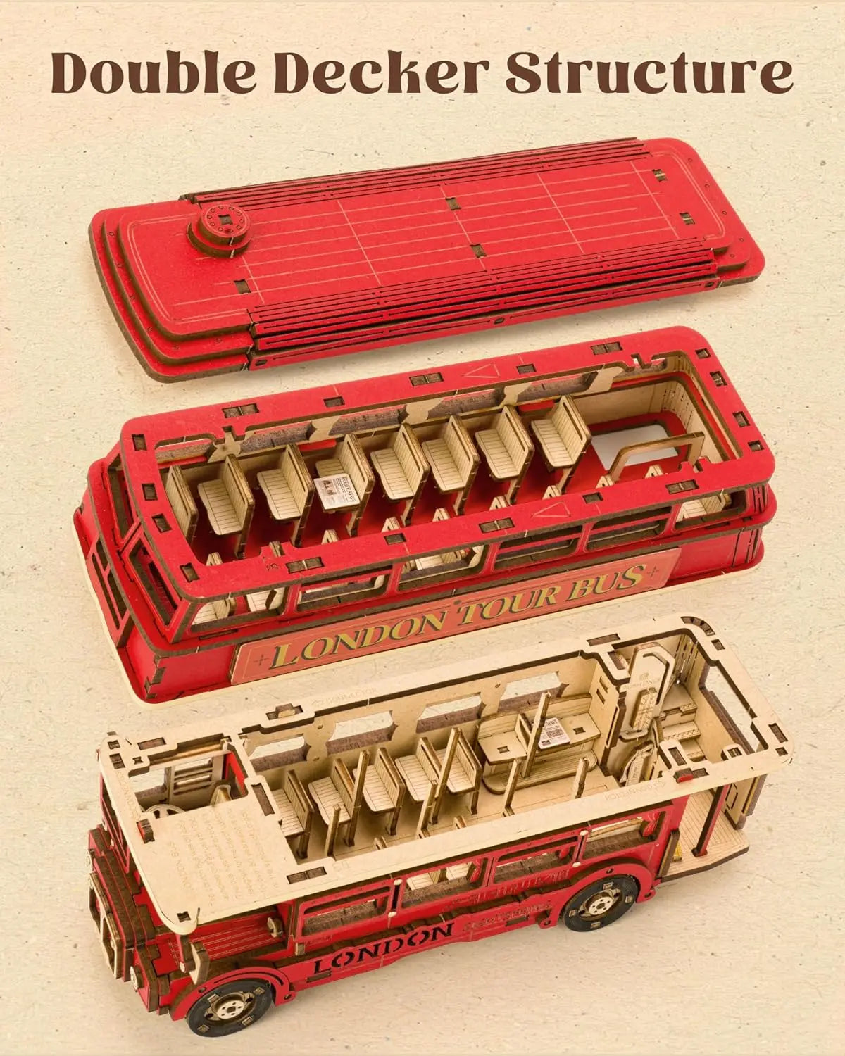 Experience London with the Rolife 3D Wooden Puzzle Double Decker Bus - A Unique Craft for Teens and Adults!