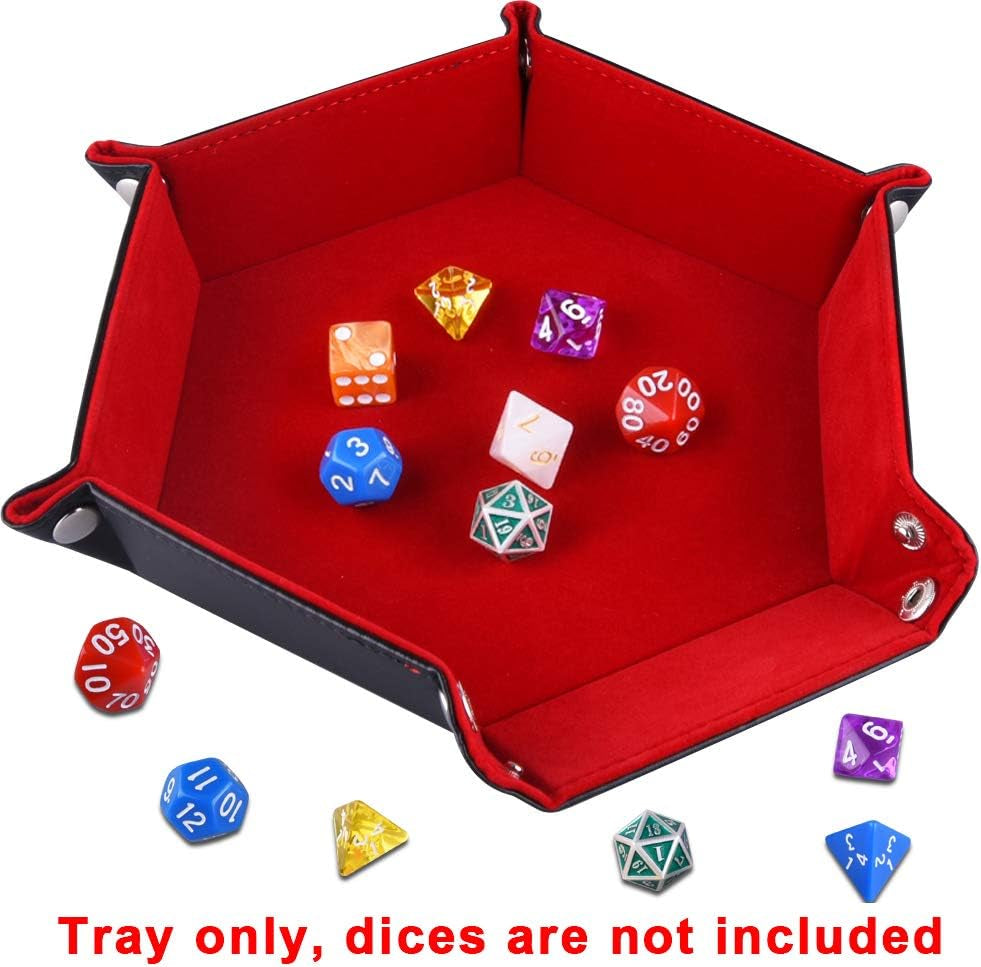 Elegant Double-Sided Hexagonal Dice Tray - Premium PU Leather & Burgundy Velvet for D&D and RPG Table Games
