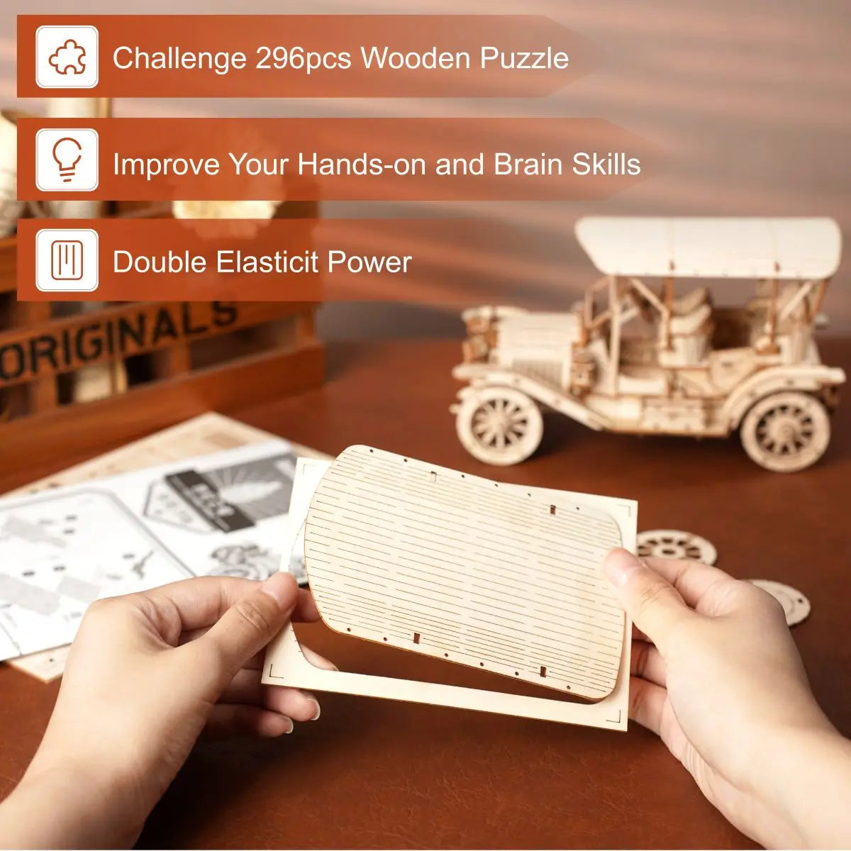 Rokr Classic Car 3D Wooden Puzzle - Build Your Own Vintage Masterpiece at 1:15 Scale