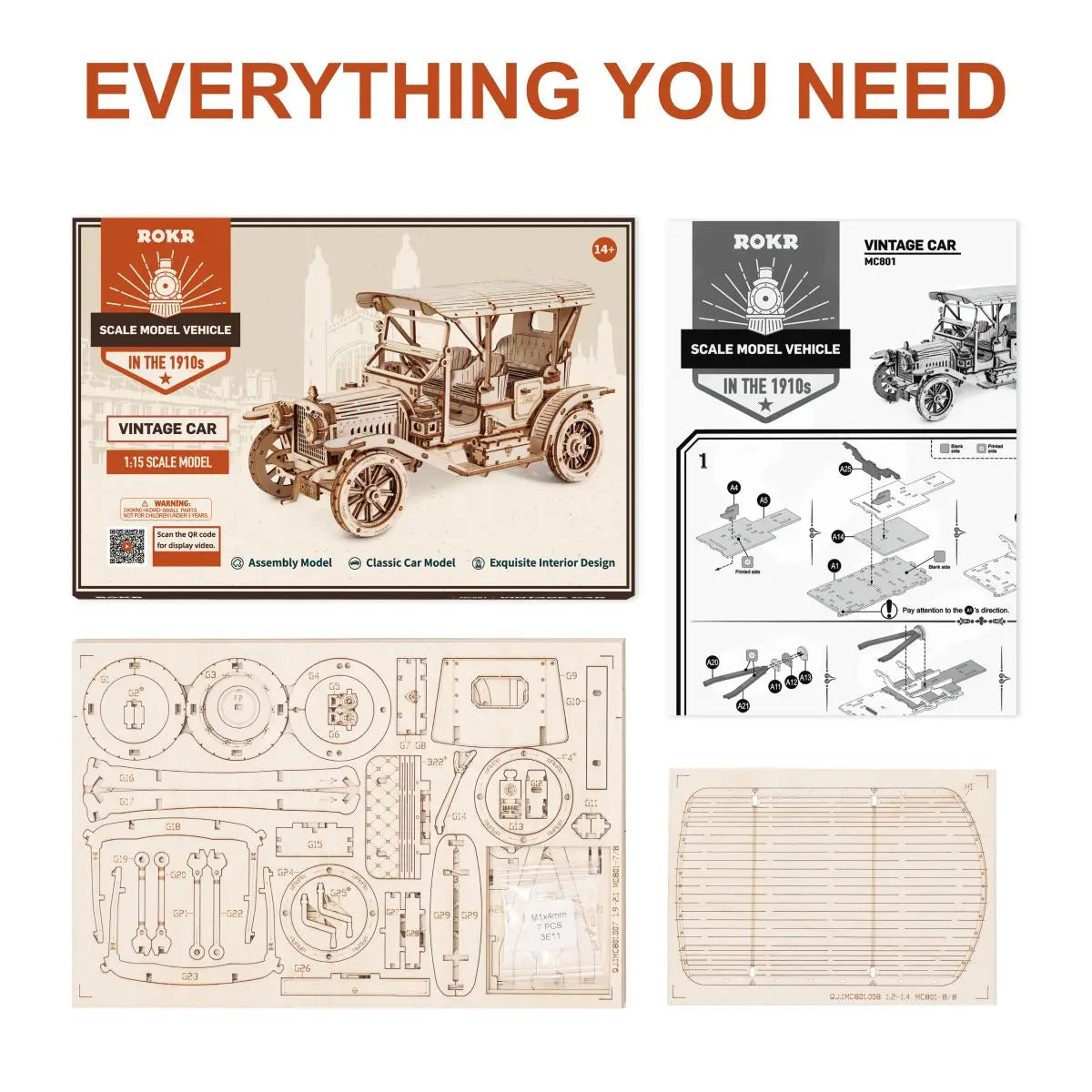 Rokr Classic Car 3D Wooden Puzzle - Build Your Own Vintage Masterpiece at 1:15 Scale