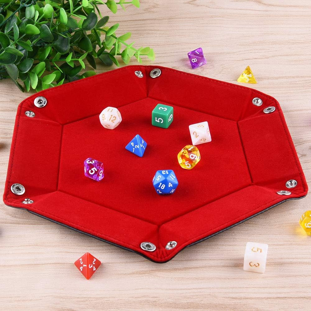 Elegant Double-Sided Hexagonal Dice Tray - Premium PU Leather & Burgundy Velvet for D&D and RPG Table Games