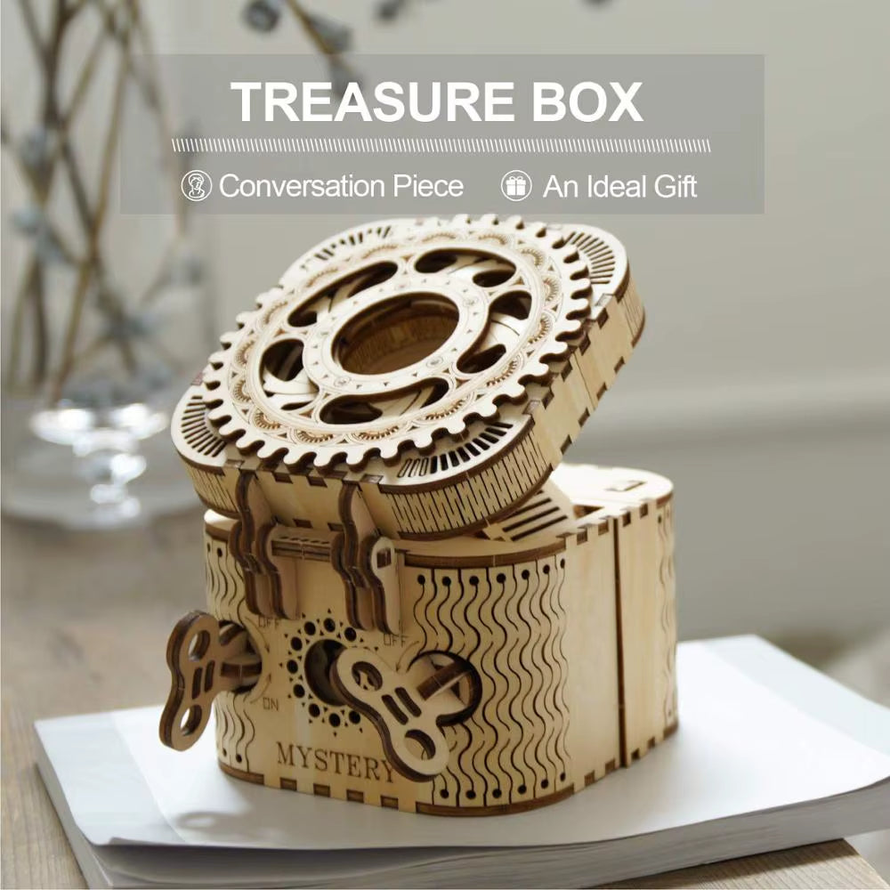 Unlock Creativity with the 123Pcs 3D Treasure Box Wooden Puzzle Game - Perfect DIY Gift for Kids, Teens, and Adults!