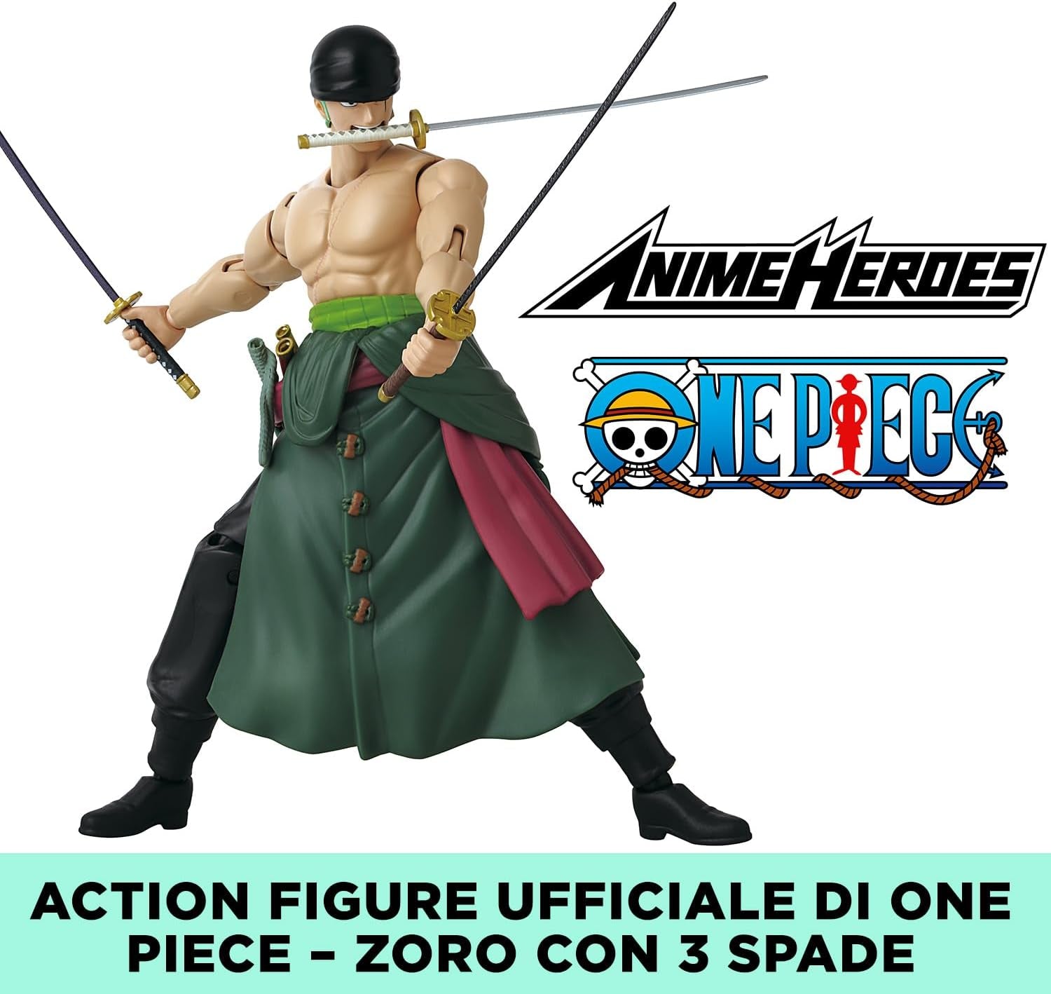 Anime Heroes Roronoa Zoro Action Figure - 17cm Articulated 3 Swords Style with Extra Accessories | One Piece Pirate Toy Collectible