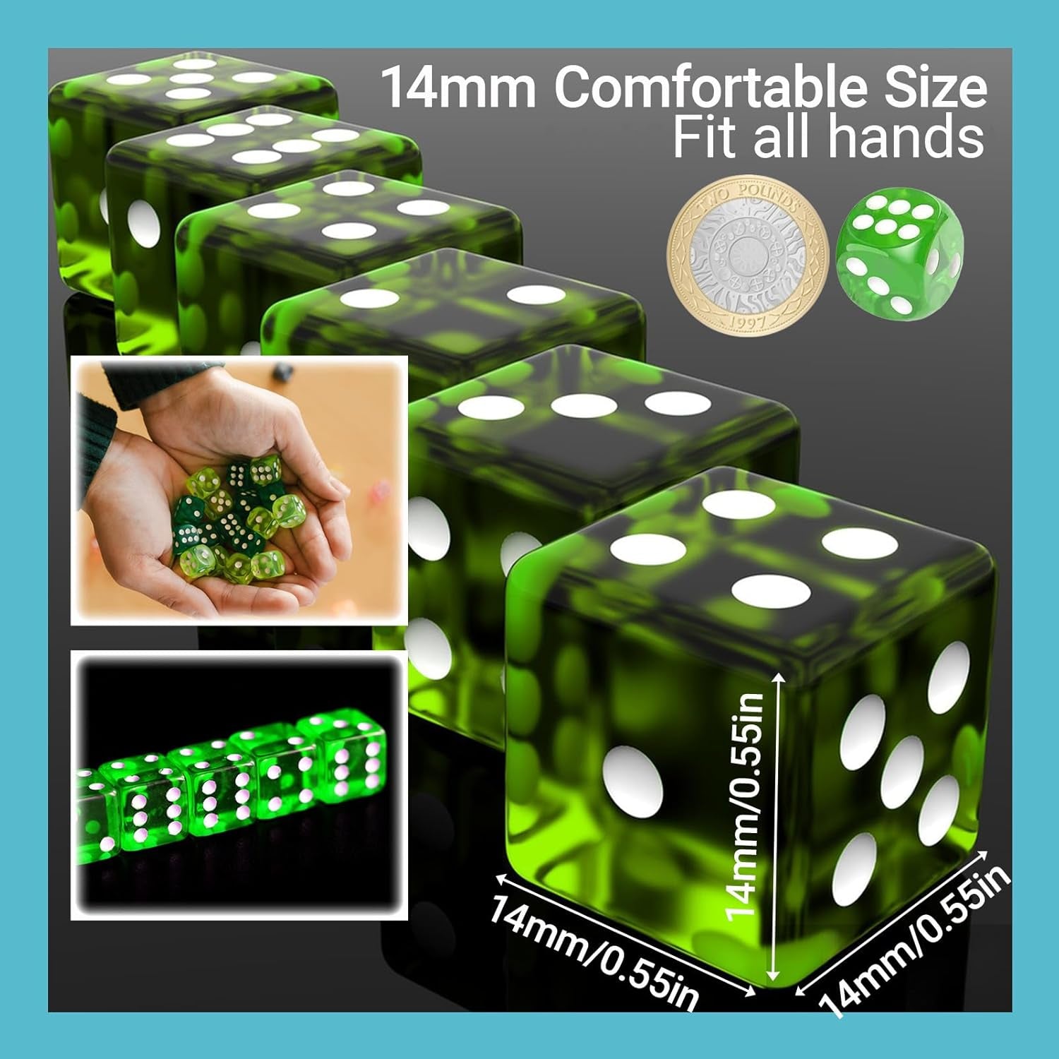 Vibrant 50PCS Classic 6-Sided Gaming Dice Set - 10 Translucent Colors for Board Games, Math, and DIY Crafts!