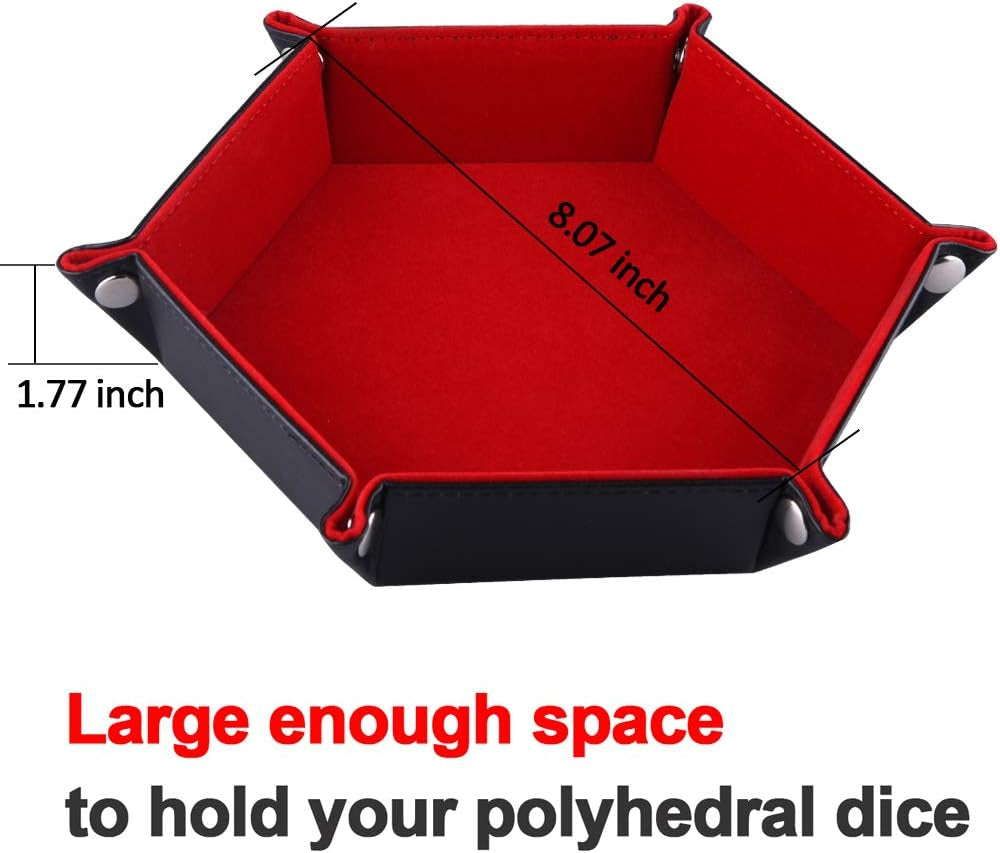 Elegant Double-Sided Hexagonal Dice Tray - Premium PU Leather & Burgundy Velvet for D&D and RPG Table Games
