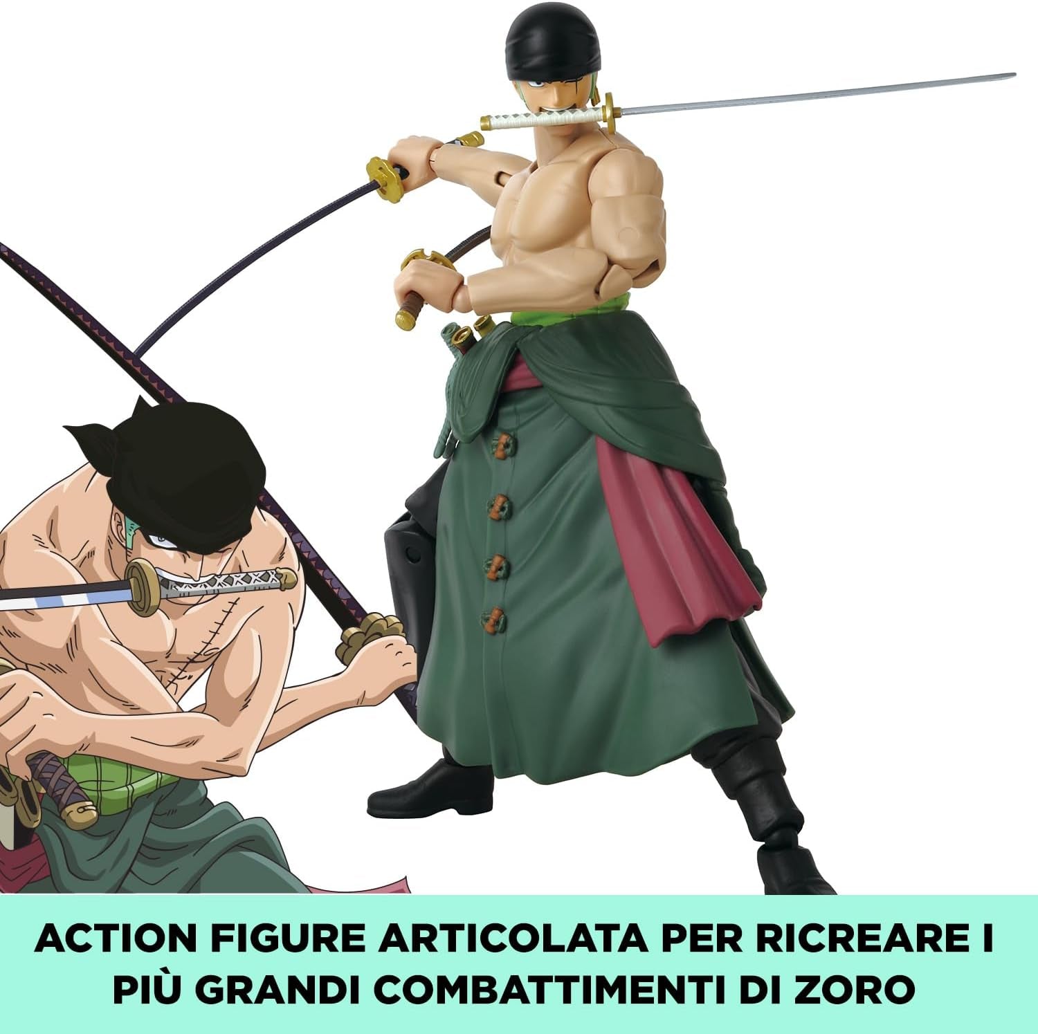 Anime Heroes Roronoa Zoro Action Figure - 17cm Articulated 3 Swords Style with Extra Accessories | One Piece Pirate Toy Collectible