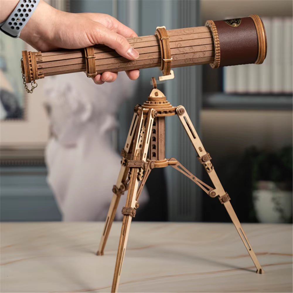 Rokr 1:1 DIY 314-Piece Wooden Telescopic Monocular Telescope Model Building Kit – Perfect Assembly Gift for Teens and Adults