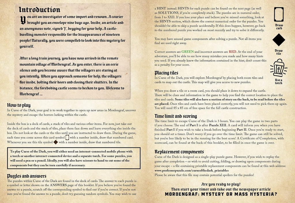 Curse of the Dark: Thrilling Escape Room Strategy Game for Ages 14+ for 1-6 Players - 180 Minutes of Immersive Fun!