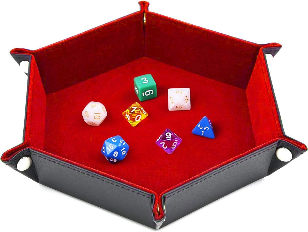 Elegant Double-Sided Hexagonal Dice Tray - Premium PU Leather & Burgundy Velvet for D&D and RPG Table Games
