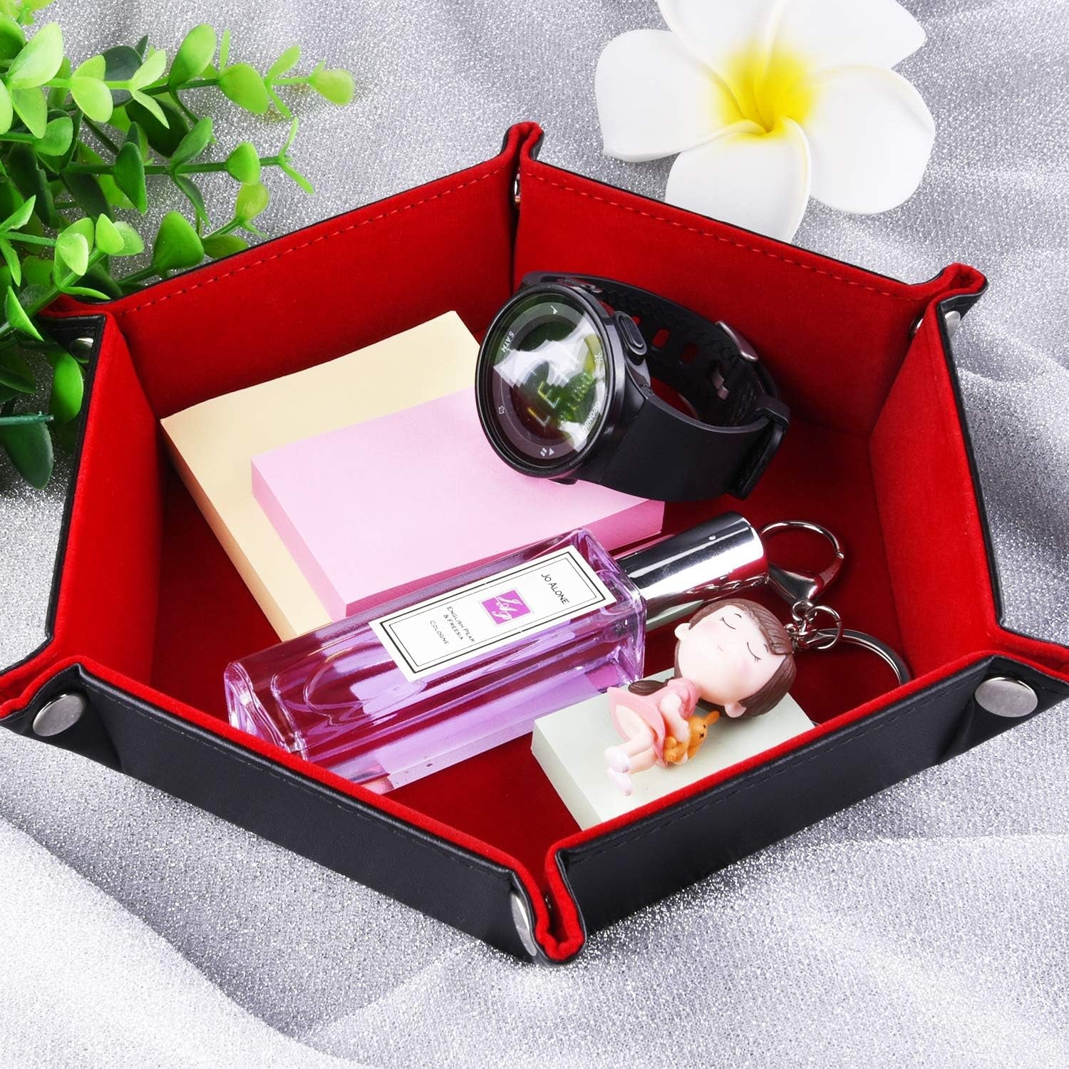 Elegant Double-Sided Hexagonal Dice Tray - Premium PU Leather & Burgundy Velvet for D&D and RPG Table Games