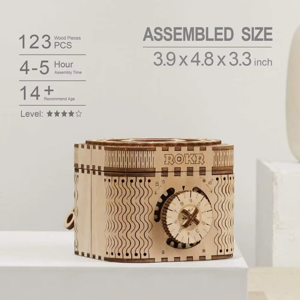 Unlock Creativity with the 123Pcs 3D Treasure Box Wooden Puzzle Game - Perfect DIY Gift for Kids, Teens, and Adults!