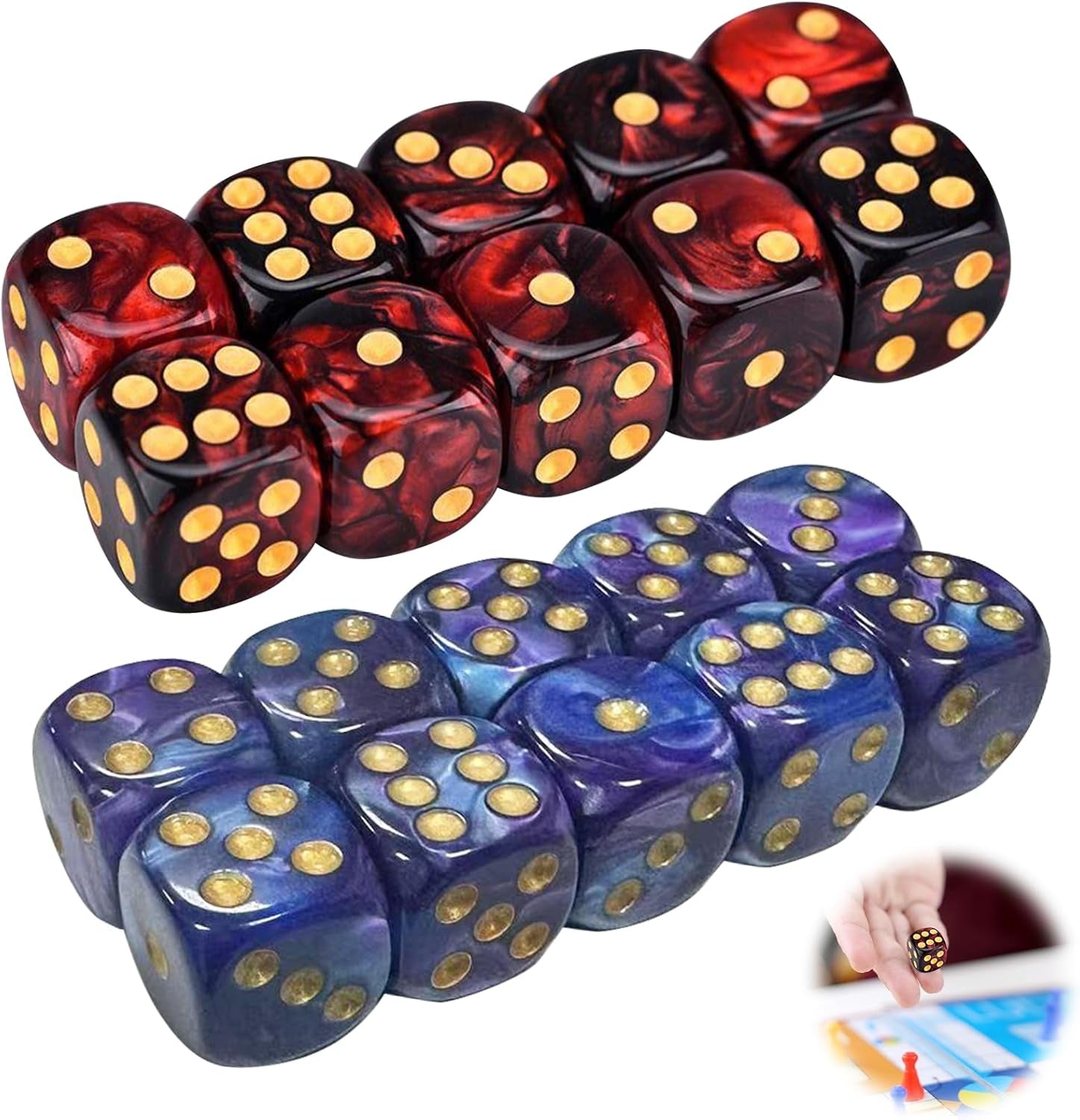 20 PCS Warhammer 40K Dice Set - Vibrant Blue and Red 16mm 6-Sided Dice for Board Games and Math Learning